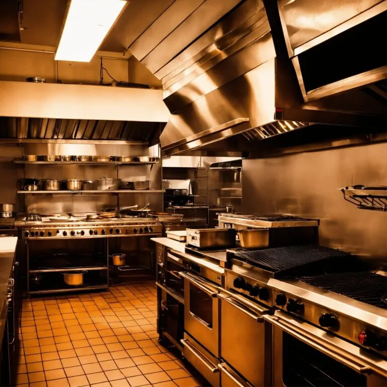 Shiny commercial kitchen interior after professional commercial hood cleaning in Maryland.